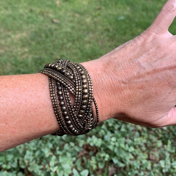 Bronze Beaded Cuff Bracelet, Costume - Picture 6 of 9